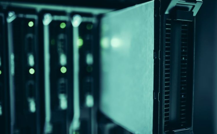 Close-up of server racks in a data center highlighting modern technology infrastructure.